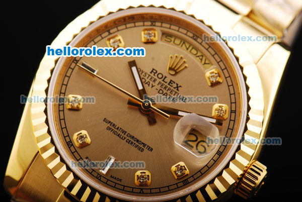 Rolex Day-Date Automatic Movement Full Gold with Khaki Dial and Diamond Markers - Click Image to Close